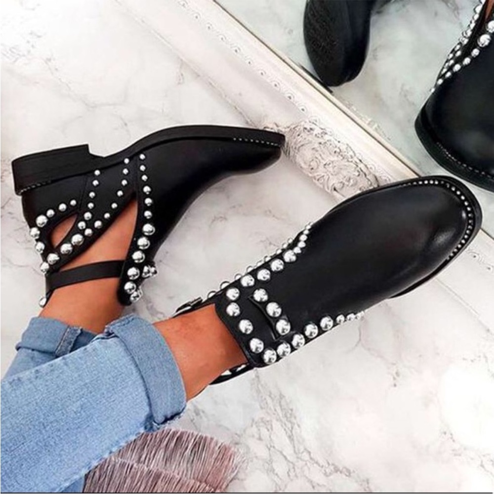 Black Studded Ankle Boots NWOT